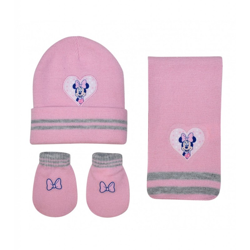 Knitted Hat-Snood-Gloves Minnie Pink
