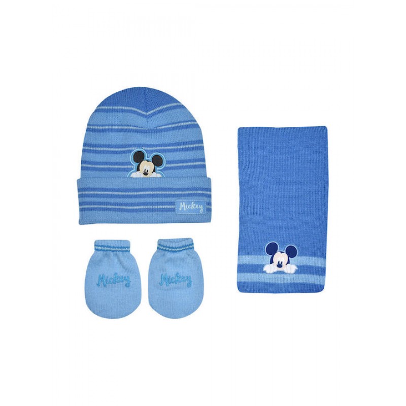 Knitted Hat-Snood-Gloves Mickey Light Blue